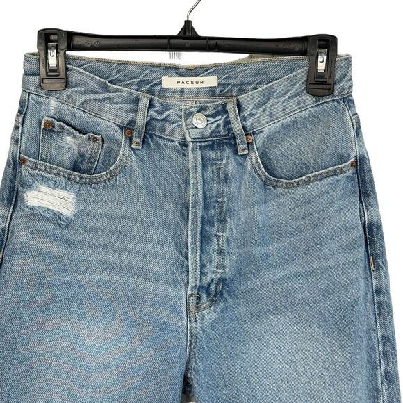 Pacsun SZ 26 Ultra High-Rise Slim Jeans Button-Fly Distressed Pockets Light Wash - Picture 2 of 11